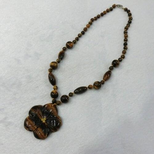 6pcs Boho Colorful Necklace Natural Stone Tiger Eyes Carve Flower Agates Beads Hand Knot Rope Accessorie Necklace For Women Free