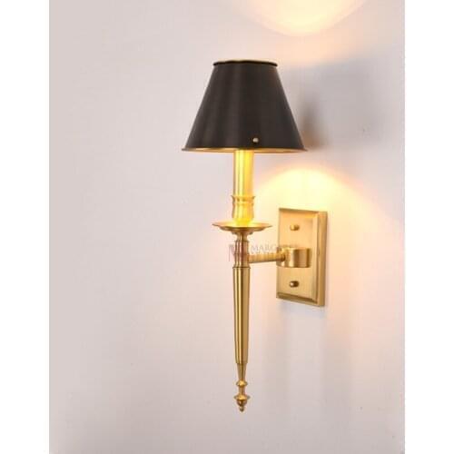 American luxury high-grade bedroom bedside lamp living room black copper cover modern all copper wall lamp