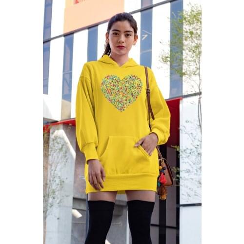 Angemiel Wear Colorful Leaves Heart Yellow Dress Sweatshirt Tunik
