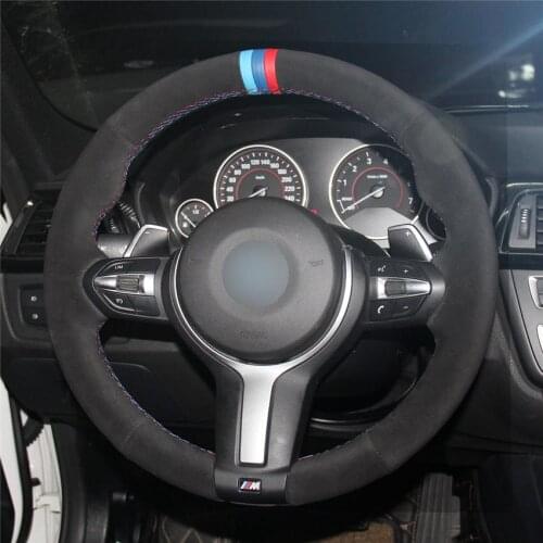 Black High Quality Suede DIY Steering Wheel Cover for BMW F87 M2 F80 M3 F82 M4 M5 F12 F13 M6 F85 X5 M F86 F33 X6 M F30 M Sport