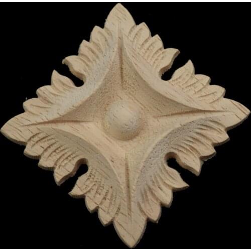 6/8/10/12/15CM Flower Carving Natural Wood Appliques for Furniture Cabinet Unpainted Wooden Mouldings Decal Decorative Figurines