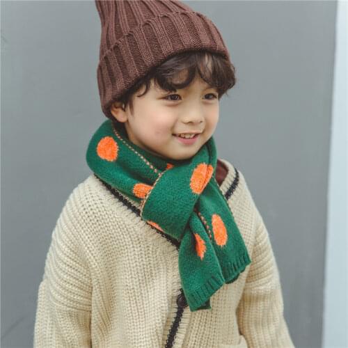Autumn and Winter New Polka Dot Knitted Wool Childrens Scarf for Boys and Girls Thick Warm Childrens Scarf Wholesale
