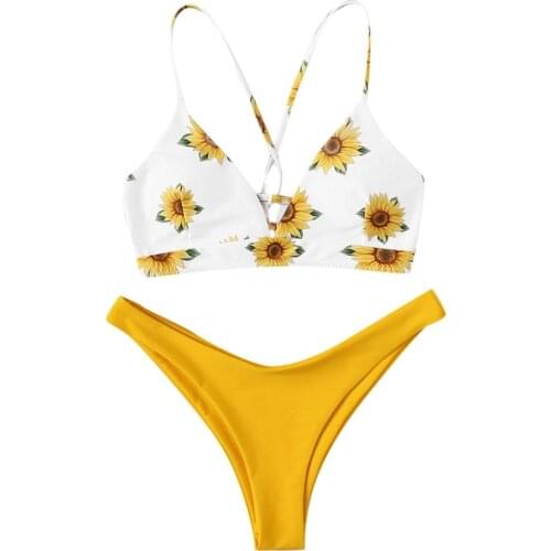 Two Pieces Thong Bikinis Set Women High Waist Floral Swimming Suit Sexy Push-up Padded Swimwear Women Swimsuit Beachwear Biquini
