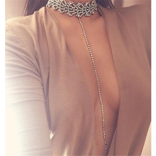 Europe and America Luxurious Sexy Chokers Necklaces Woman Crystal Long Rhinestone Body Jewelry Geometry Trendy Nightclub