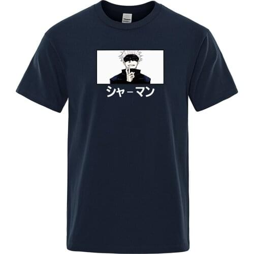 Anime Jujutsu Kaisen Tshirts Graphic Funny Tee Shirt Harajuku Vintage Gojo Satoru Print T-Shirts Summer Cotton Men T Shirt