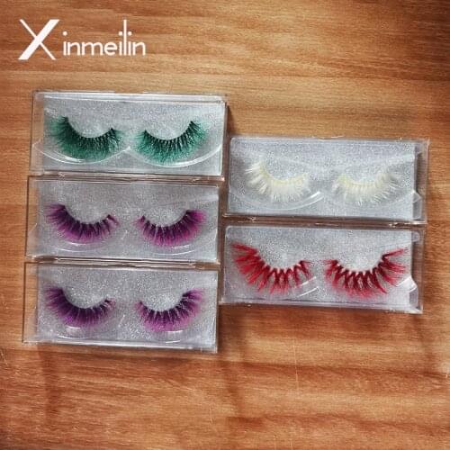 Xinemilin colored faxu mink fake lashes wholesale makeup natural individual false eyelashes various colors white green blue red