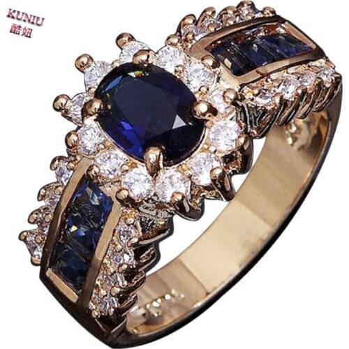 KUNIU Female Blue Oval Crown Ring Trendy Engagement Ring Size 6-12 Women Filled Vintage Wedding Ring For Lady Gift 2017 Hot Sell