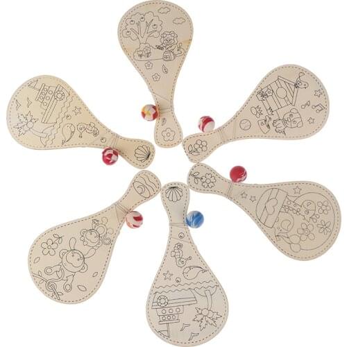 Creative Hot DIY Manual Painting Pat Ball Educational Handmade Game Painting DIY Wooden Toy Racket Graffiti Toys For Children