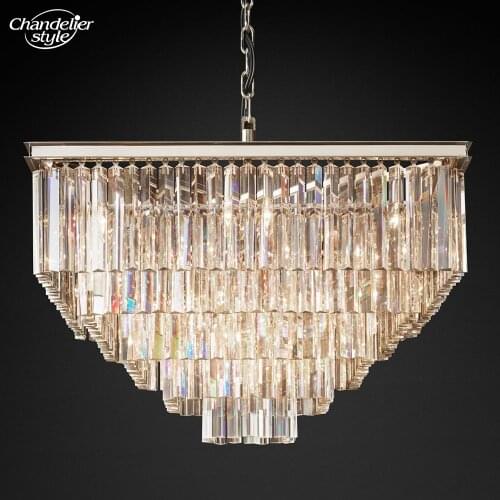 1920s Odeon Clear Crystal Fringe Square Chandelier Lighting LED Pendant Hanging Light Home Hotel Living Dining Room Lighting