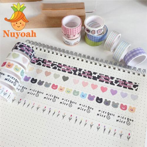INS Washi Tapes Cute Smily Bear Tulip Masking Tape Diary Stationery Sticker DIY Decor Journal Korean Scrapbooking Adhesive Tape