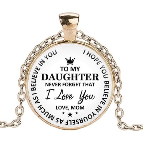 Hot Fashion Classic To My Daughter..Love Mom Time Art Photo Cabochon Glass Pendant Necklace For Mothers Day Gift