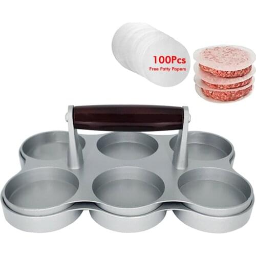 Works Best for Stuffed Burgers, Sliders, Regular Beef Burger, 6 Stuffed Burger Press with 100 Free Burger Papers