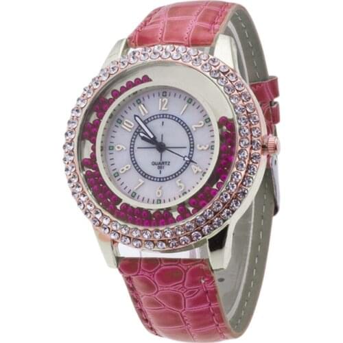 Fashion Women PU Leather Strap Casual Quartz Watch Rhinestone Analog Wristwatch Gifts LL@17