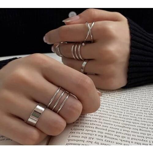 Docona Trendy Gold Round Joint Ring Sets for Women Charms Hollow Out Geometry Alloy Finger Ring Female Jewelry Accessories 5562