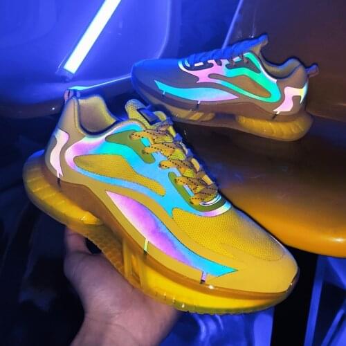 Mens Laser Luminous Stripes Reflective Large Size Shoes Color Changing Bright Sneakers Breathable Light Running Casual Shoes