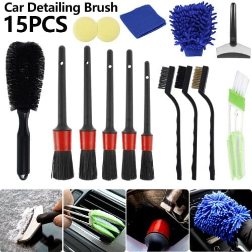 15pcs Car Detailing Brush Set Auto Wheels Air Vent Engine Emblems Interior Cleaning Tools Car Care Multifunction Dust Brush Kit