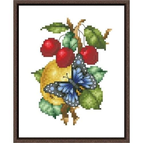 Butterfly and fruit cross stitch kits 18ct 14ct 11ct unprint white aida fabric cotton silk thread embroidery craft set