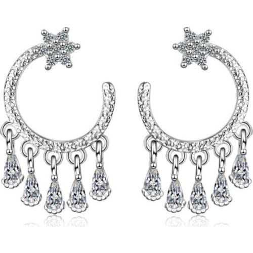 New Beautiful Temperament Water Drop 925 Sterling Silver Jewelry Personality Atmosphere Star Crystal Stud Earrings SE774