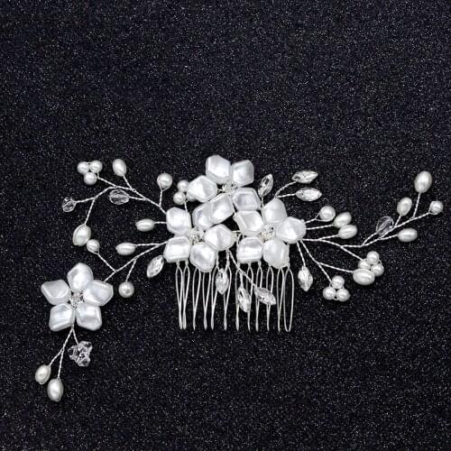 Fashion Wholesale Women Hairwear Wedding Hair Jewelry Bride Tiara Hair Comb Best Friendly Pearl Hair Accessories White Hair Comb