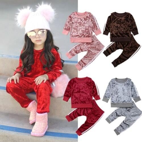 Pudcoco US Stock Toddler Kids Baby Girls Boys Clothes Set Long Sleeve Velvet Top Sweatshirt Long Pants Outfits Clothes