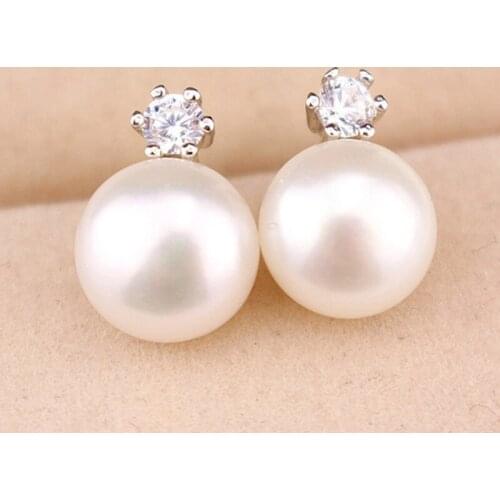 Simulated Pearl Stud Earrings Crystal Gold Silver Earring Double Side Rhinestone Charm Zircon Beads Women Ear Jewelry
