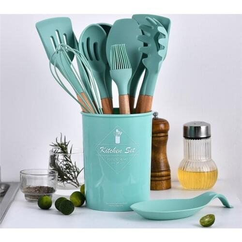 6colors Silicone Cooking Utensils Kitchen Utensil Set Non-stick Spatula Wooden Handle with Storage Box Kitchen Tools Kitchenware