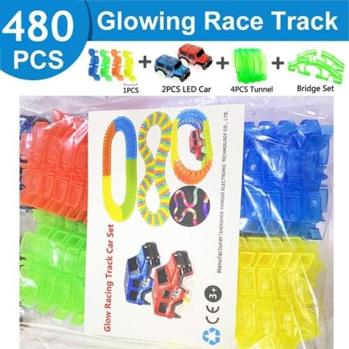 Glowing Race Track Bend Flex Flash in the Dark DIY Assembly Flexible Glow Racing Track Set Rail Car Toys 200/400/640pcs