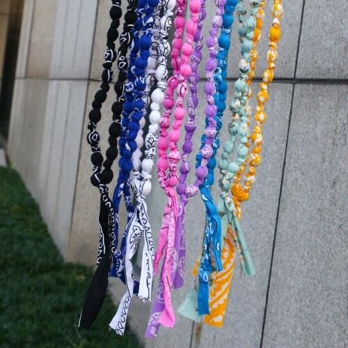 Lifefontier Handmade Acrylic Beads Fabric Necklaces for Women Bohemia Colorful Rope Chain Necklace Jewelry Accessories Gift