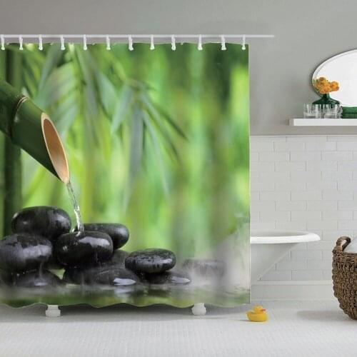 Dafield Zen Garden Shower Curtain Spa Green Bamboo Black Stone White Flower Bathroom Decor Waterproof Sets With Hooks