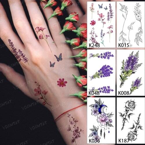6pcs/lot 3DWaterproof Temporary Tattoo Sticker Woman Lavender Butterfly Rose Flower Flash Tatto Kids Arm Body Art Fake Tatoo Men