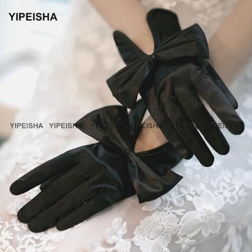 Yipeisha Women Full Fingers Wrist Bridal Gloves White Ivory Black Satin Wedding Gloves Wedding Accessories Prom Party Gloves
