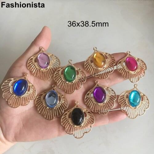 10 pcs - DIY Necklace Pendant 36x38.5mm Hollow Peacock Tail Charms For Earrings Making,Blue,Yellow,Green,Fuchsia,Pink,Purple -F