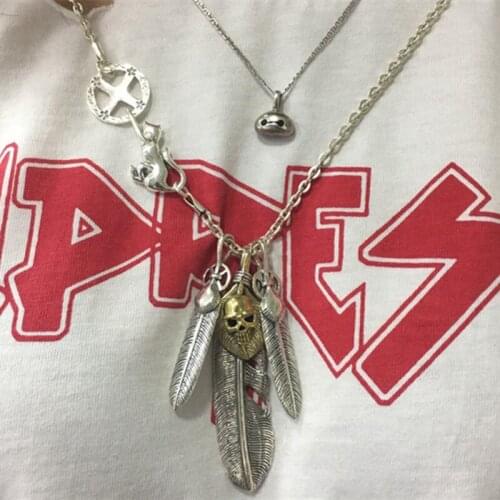 100% Pure Solid Silver 925 Handmade Indian Style Necklace Men Women Cool Punk Skull Feather Sterling Silver Thai Silver Jewelry