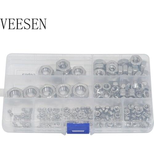 210pcs Hex Nut M2 M2.5 M3 M4 M5 M6 M8 M10 M12 Box-packed Stainless Steel Hexagon Nuts Metric Thread Suit For Screws Bolts