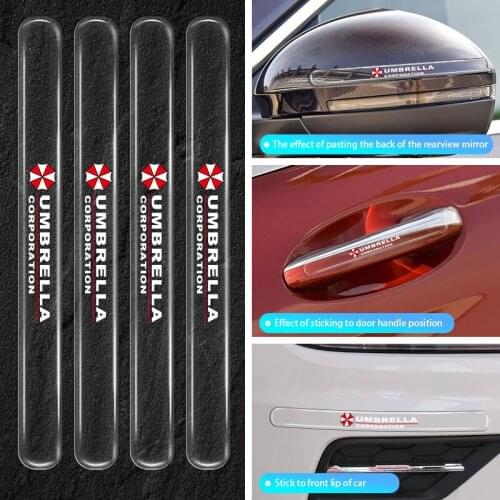 4pcs Car Door Handle Transparent Anti-Collision Sticker Auto Goods For Umbrella Corporation Logo Automobiles Car Accessories