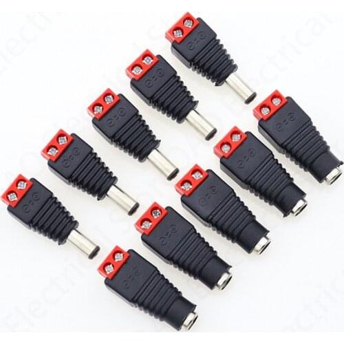 5pcs Female +5 pcs Male DC connector 2.1*5.5mm Power Jack Adapter Plug Cable Connector for 3528/5050/5730 led strip light red