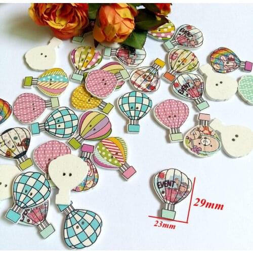50Pcs/pack Multicolor hot air balloon Botones 2 Holes Bear Tiger Printing Buttons Wood Sewing Scrapbook Accessories Knopf Bouton