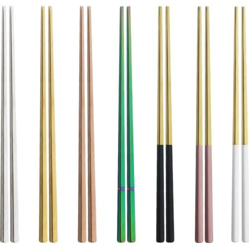 6 Pair Metal Dinnerware Chopsticks Non-slip 304 Stainless Steel Chop Sticks Set Reusable Food Sticks Eco-friendly Tableware Set