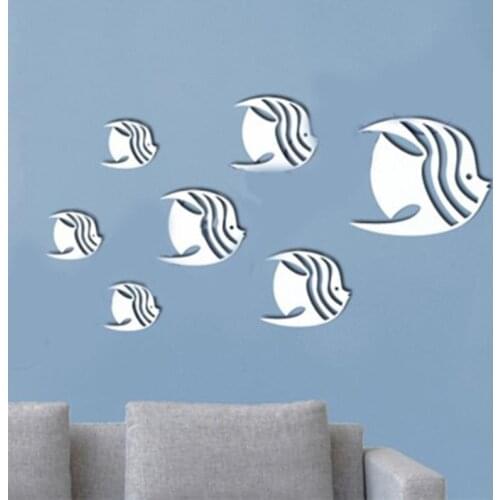 Fish Acrylic Mirrored Wall Decorative Sticker Art Mirror Decorative Wall Sticker Bedroom Secor Room Decoration