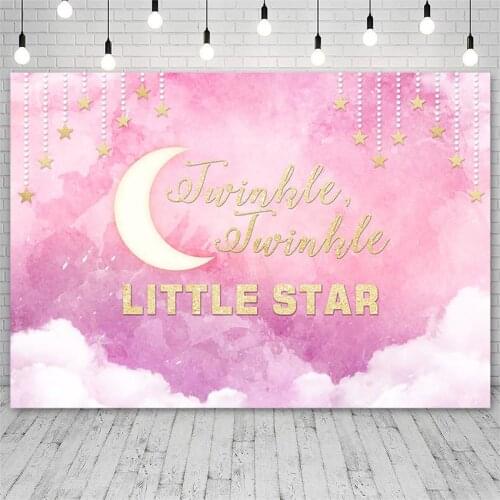 Avezano Baby Shower Backdrops Twinkle Little Star Moon Girl Decor Pink Photography Backgrounds Photo Studio Photozone Photocall