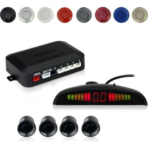 Car Vehicle Reverse Backup Radar System with 4 Parking Sensors Distance Detection + LED Distance Display + Sound Warning(Black)