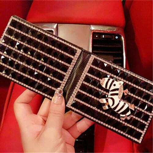Blingbling Car diamond driving license drivers license clip leather case cartoon zebra 2 in 1 femalecar driving license