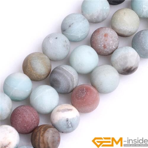 10mm 12mm Mixed Color Natural Frosted Matte Amazonite Stone Big Large Hole ( Hole size 2mm ) Beads For Jewelry Making Strand 15"