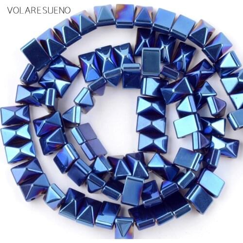 Natural Blue Hematite Stone Rivet Double Hole Beads Spacer Loose Beads For Jewelry Making 6*3/6*8*4mm Diy Bracelets Wholasale15"