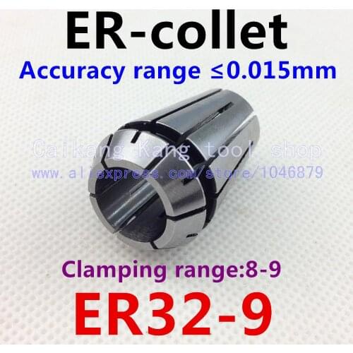 ER32-9 . ER collet. Collet. Material: 65 Mn spring steel. Accuracy: 0.015mm. Clamping range: 8-9mm. Specifications: ER32-9