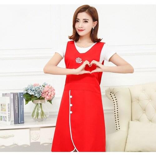 Kitchen Restaurant Women Apron Long Flower Logo Lady Home Cleaning Cooking Aprons Work Waitress BBQ Anti-fouling Baking Bib