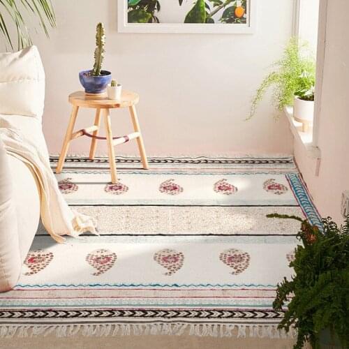 Cotton Carpet For Living Room India Imported Morocco Bedroom Carpet Hand Woven Tapestry With Rugs Bohemian Sofa Tassel Table Tea