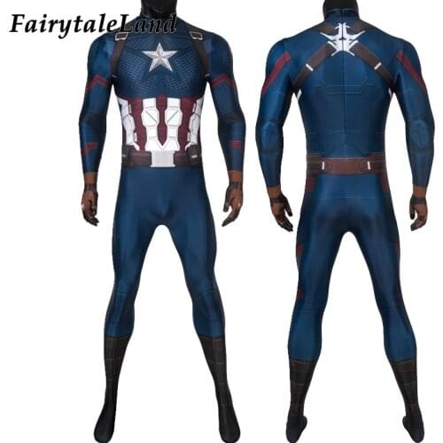 Superhero Halloween Endgame Cosplay Captain Jumpsuit 3D Printing Steve Costume Zentai Suit with shoes