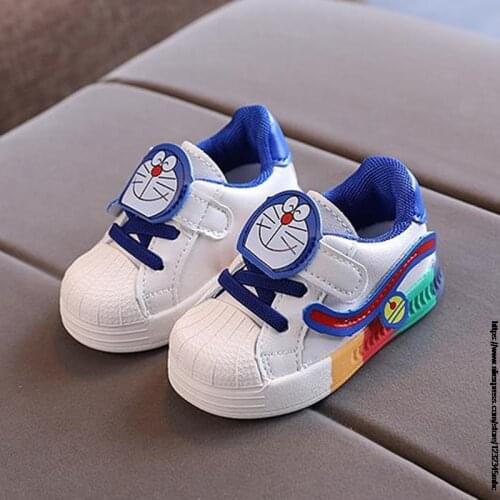 Children Girls Doraemon Sneakers Kids cartoon Sports Shoes Baby Boys PU Casual Boots Rubber Flat sport toddler shoes EUR 15-25