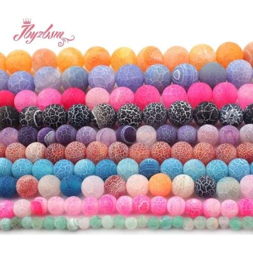 6,8,10,12mm Round Beads Ball Frost Cracked Agates Loose Natural Stone Beads For DIY Necklace Bracelet Jewelry Making Strand 15"